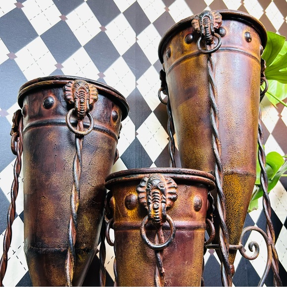 Primitive-Modern Sculptural Floor Vessels Totemic Metal Forms on Forged Stands - Picture 14 of 17